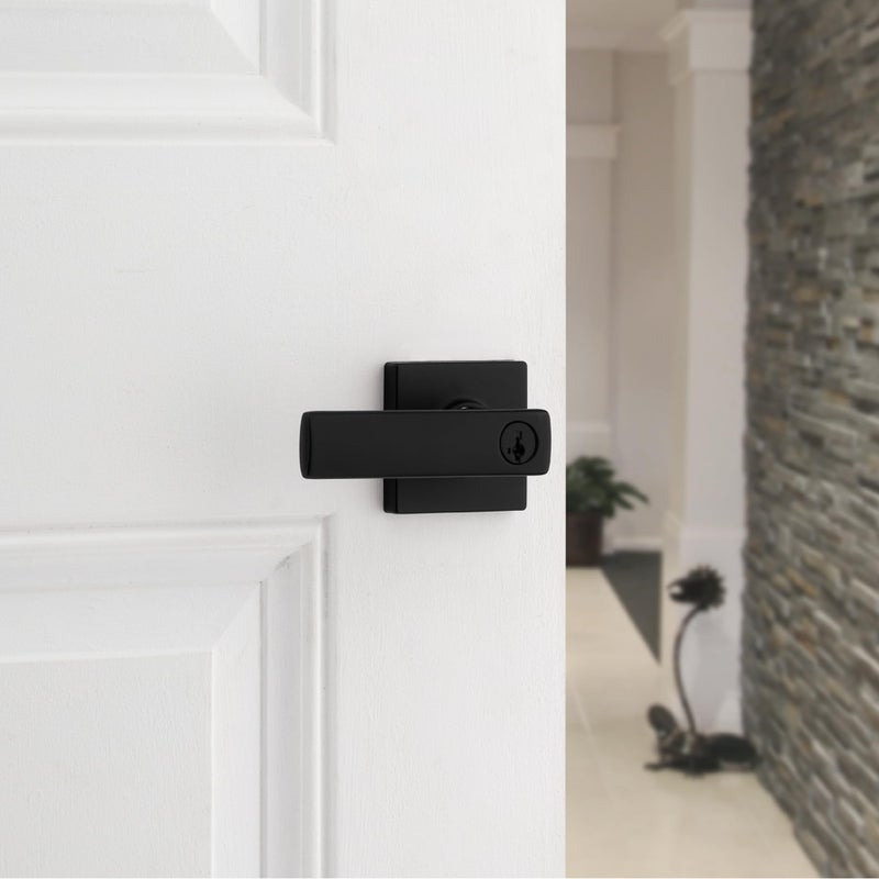 Kwikset Breton Entry Door Handle with Lock and Key  Secure Keyed Reversible Lever Exterior  For Front Entrance and Bedrooms  Matte Black   Pick Resistant Smartkey Rekey Security and Microban - Image 2